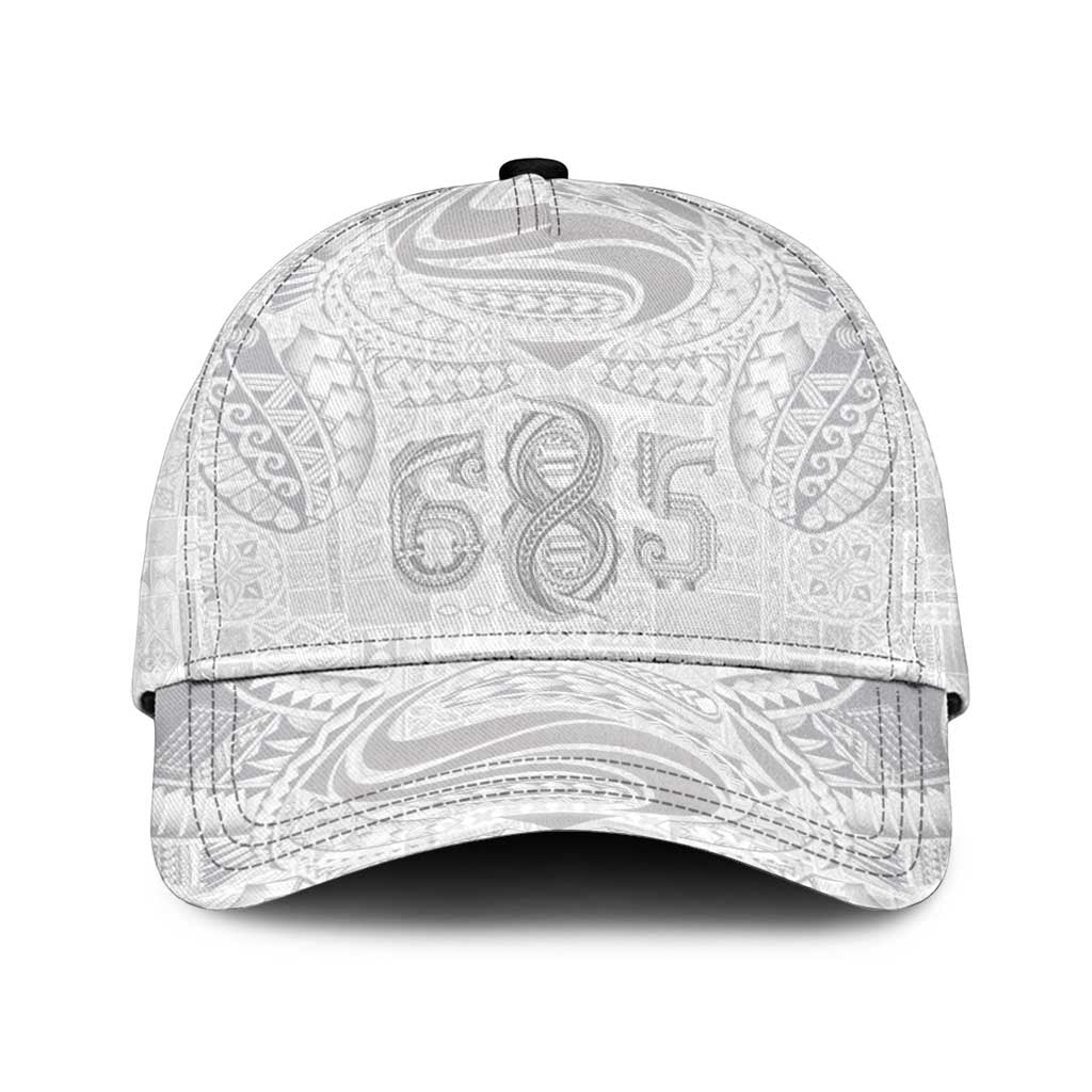 Super Samoa 685 Tribal Tattoo Classic Cap Siapo Pattern All-White Edition LT03 Universal Fit White - Polynesian Pride
