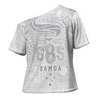 Super Samoa 685 Tribal Tattoo Cross Shoulder Shirt Siapo Pattern All-White Edition LT03 - Polynesian Pride