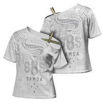 Super Samoa 685 Tribal Tattoo Cross Shoulder Shirt Siapo Pattern All-White Edition LT03 - Polynesian Pride