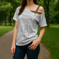 Super Samoa 685 Tribal Tattoo Cross Shoulder Shirt Siapo Pattern All-White Edition LT03 - Polynesian Pride