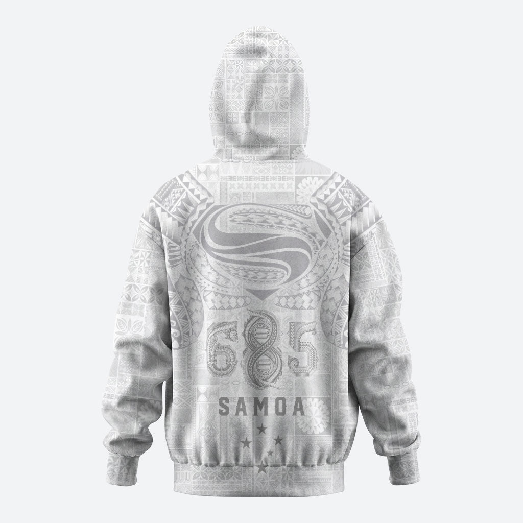 Super Samoa 685 Tribal Tattoo Hoodie Siapo Pattern All-White Edition LT03 - Polynesian Pride