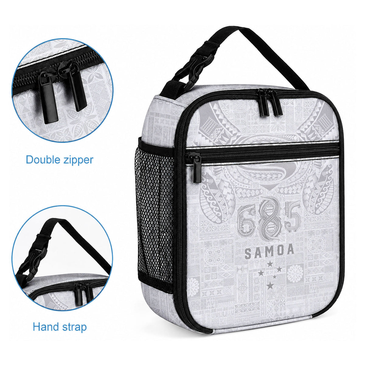 Super Samoa 685 Tribal Tattoo Lunch Bag Siapo Pattern All-White Edition LT03 - Polynesian Pride