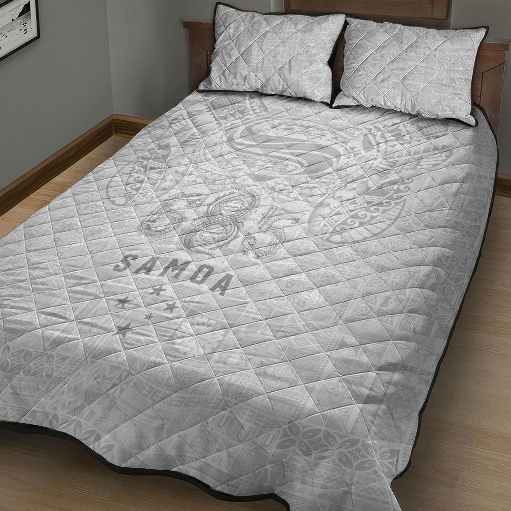 Super Samoa 685 Tribal Tattoo Quilt Bed Set Siapo Pattern All-White Edition LT03 - Polynesian Pride