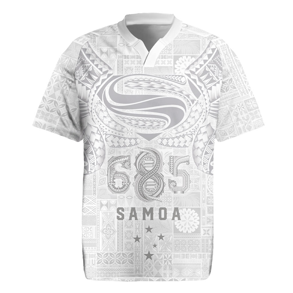 Super Samoa 685 Tribal Tattoo Rugby Jersey Siapo Pattern All-White Edition LT03 White - Polynesian Pride