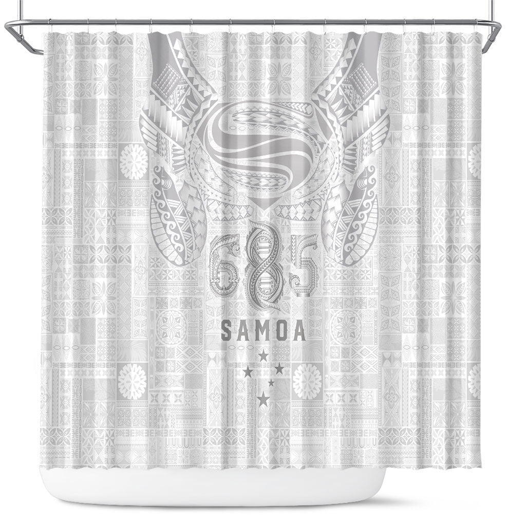 Super Samoa 685 Tribal Tattoo Shower Curtain Siapo Pattern All-White Edition LT03 White - Polynesian Pride
