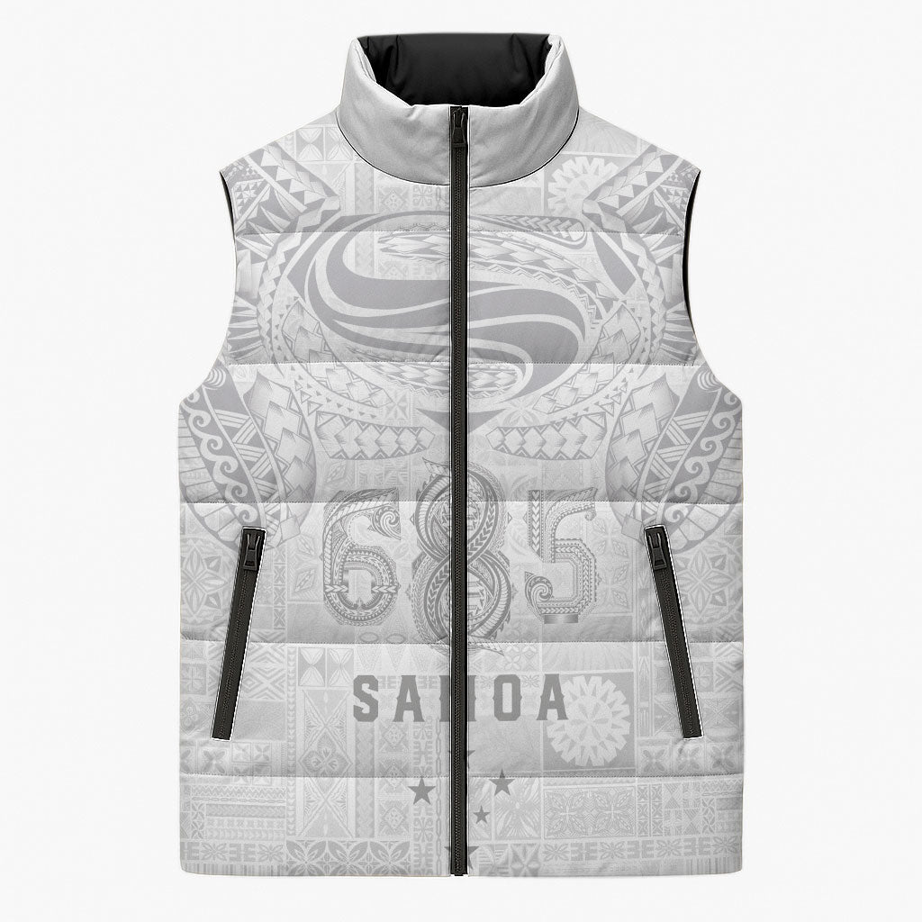 Super Samoa 685 Tribal Tattoo Sleeveless Puffer Jacket Siapo Pattern All-White Edition