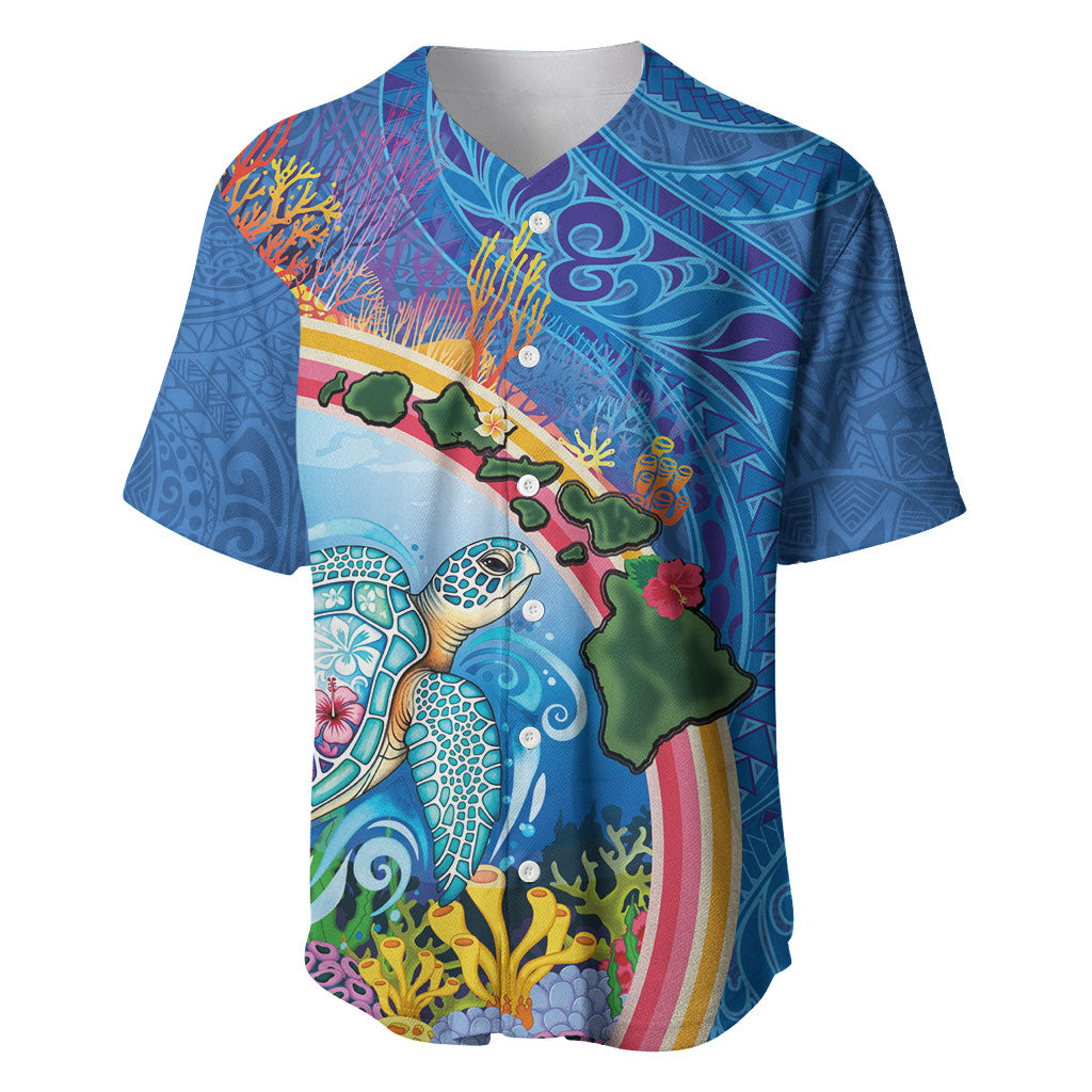 Hawaiian Connecting with the Ocean Baseball Jersey Polynesian Pattern LT03 Blue - Polynesian Pride