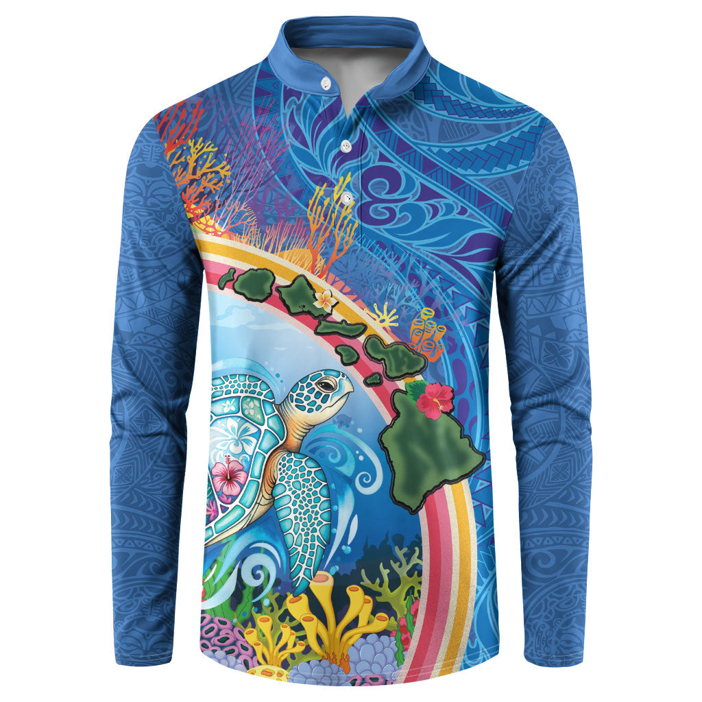 Hawaiian Connecting with the Ocean Button Sweatshirt Polynesian Pattern LT03 Blue - Polynesian Pride