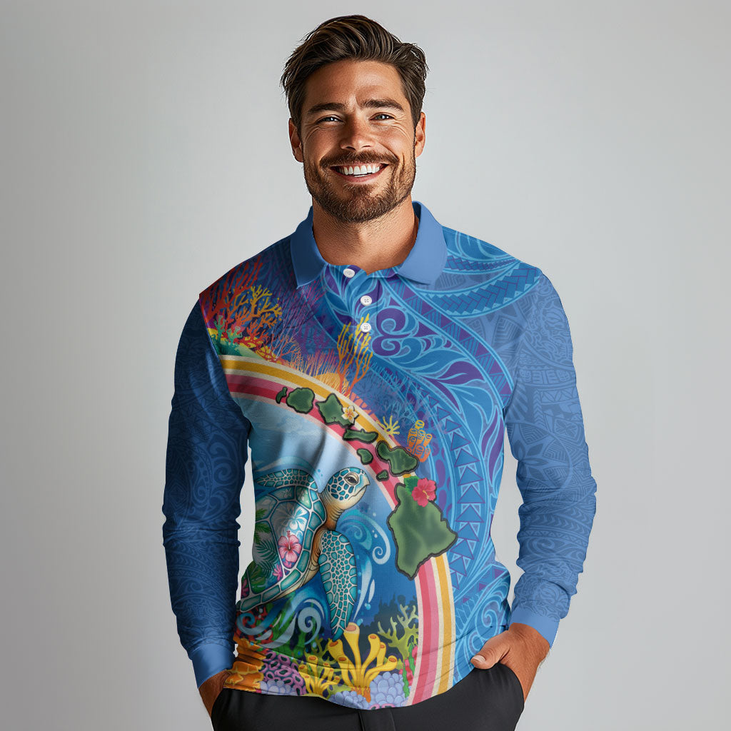 Hawaiian Connecting with the Ocean Long Sleeve Polo Shirt Polynesian Pattern LT03 - Polynesian Pride