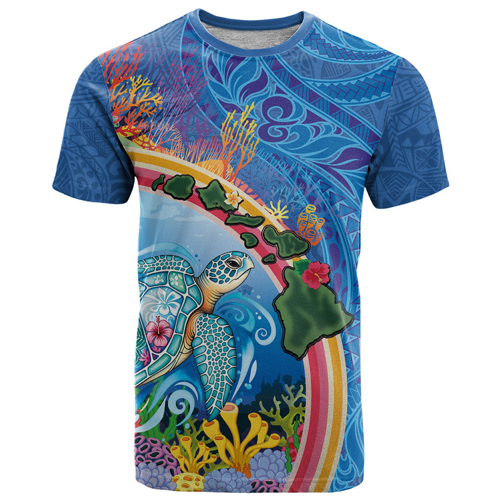 Hawaiian Connecting with the Ocean T Shirt Polynesian Pattern LT03 Blue - Polynesian Pride