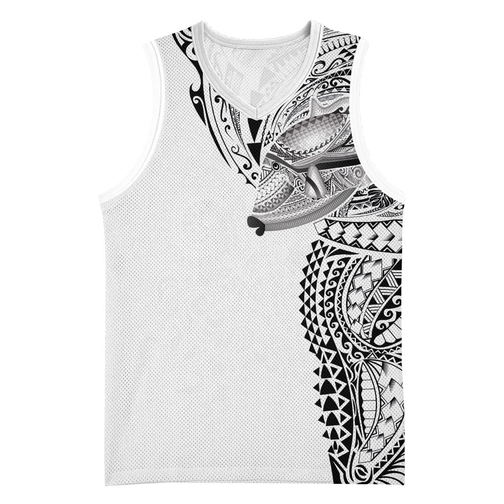 Hawaiian Humuhumu Tribal Tattoo Basketball Jersey Polynesian Kakau White Color LT03 Unisex White - Polynesian Pride