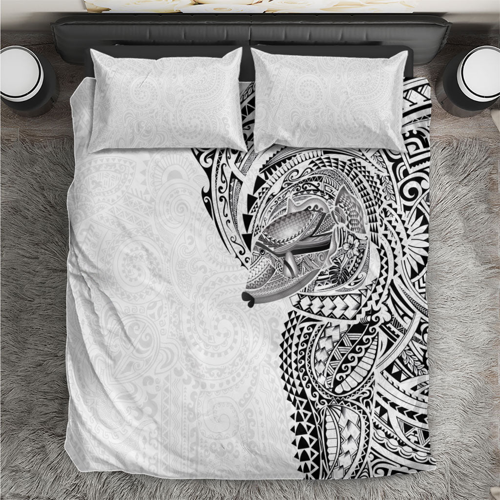 Hawaiian Humuhumu Tribal Tattoo Bedding Set Polynesian Kakau White Color