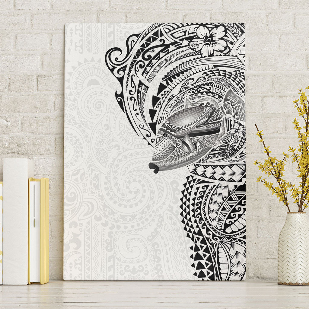 Hawaiian Humuhumu Tribal Tattoo Canvas Wall Art Polynesian Kakau White Color LT03 Without Frame White - Polynesian Pride