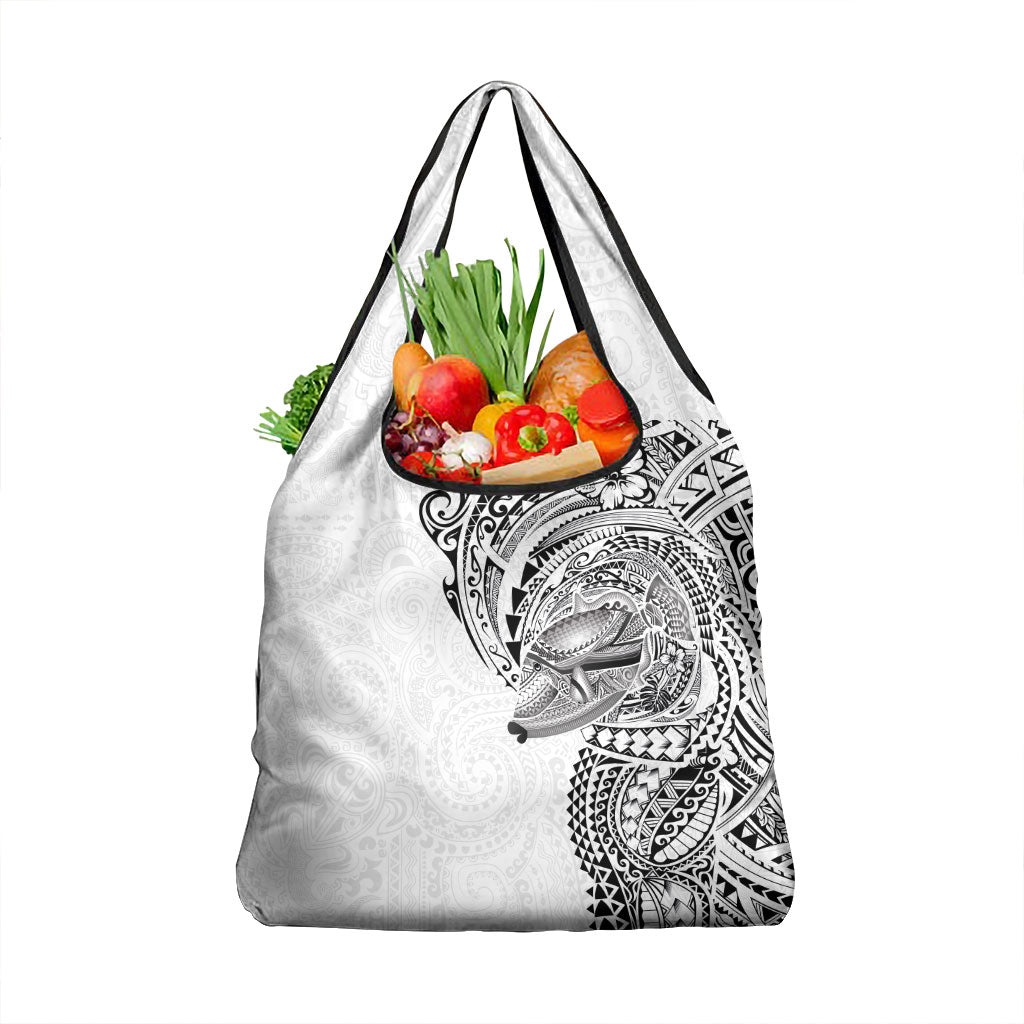 Hawaiian Humuhumu Tribal Tattoo Grocery Bag Polynesian Kakau White Color LT03 1-pack One Size White - Polynesian Pride