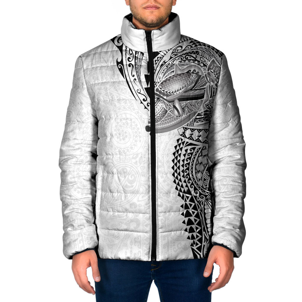 Hawaiian Humuhumu Tribal Tattoo Padded Jacket Polynesian Kakau White Color LT03 Men White - Polynesian Pride