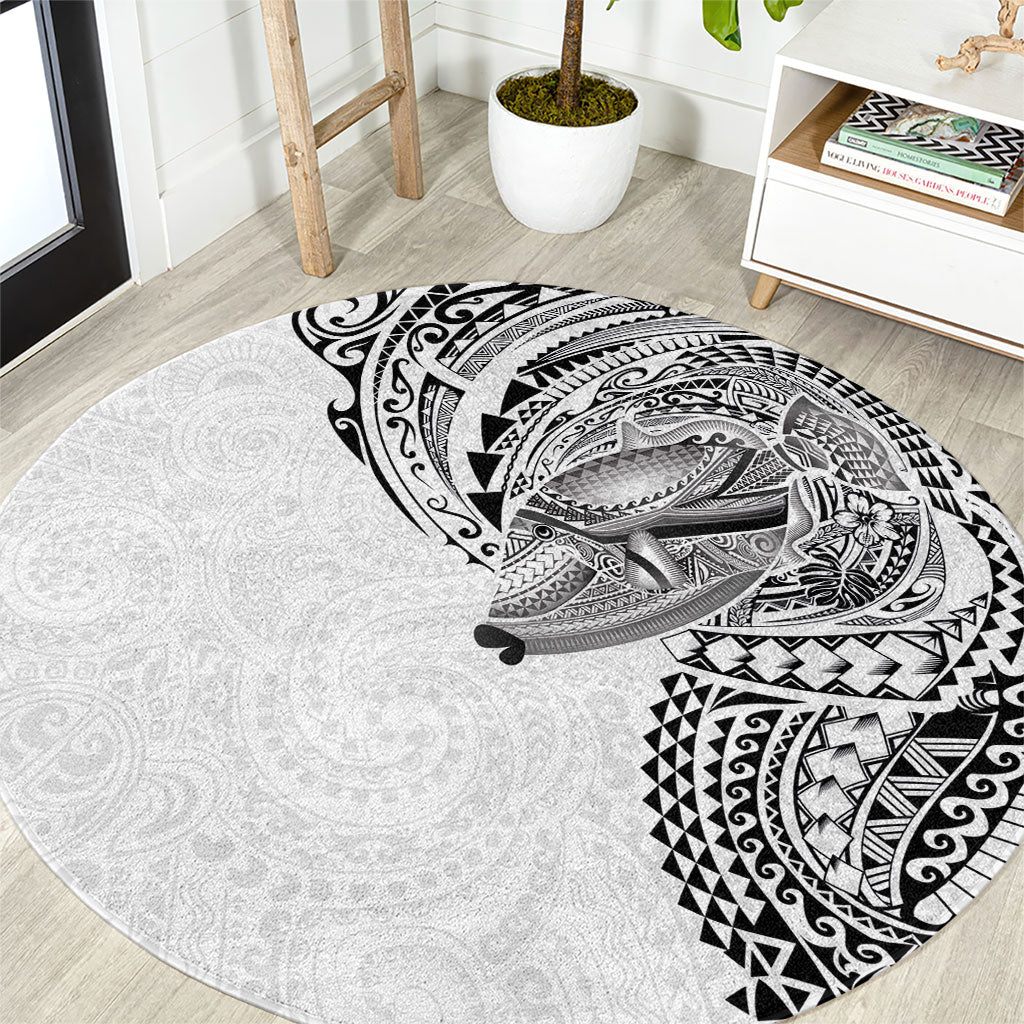 Hawaiian Humuhumu Tribal Tattoo Round Carpet Polynesian Kakau White Color LT03 White - Polynesian Pride