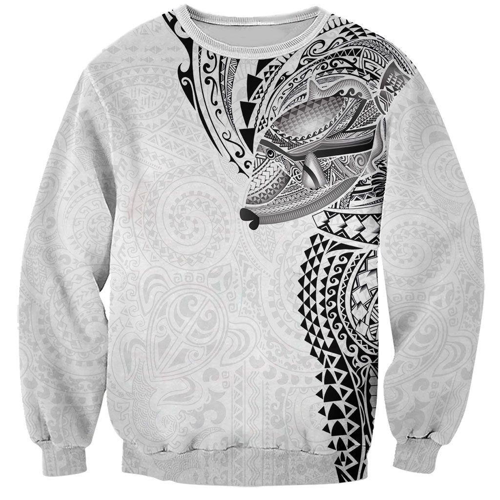 Hawaiian Humuhumu Tribal Tattoo Sweatshirt Polynesian Kakau White Color LT03 Unisex White - Polynesian Pride