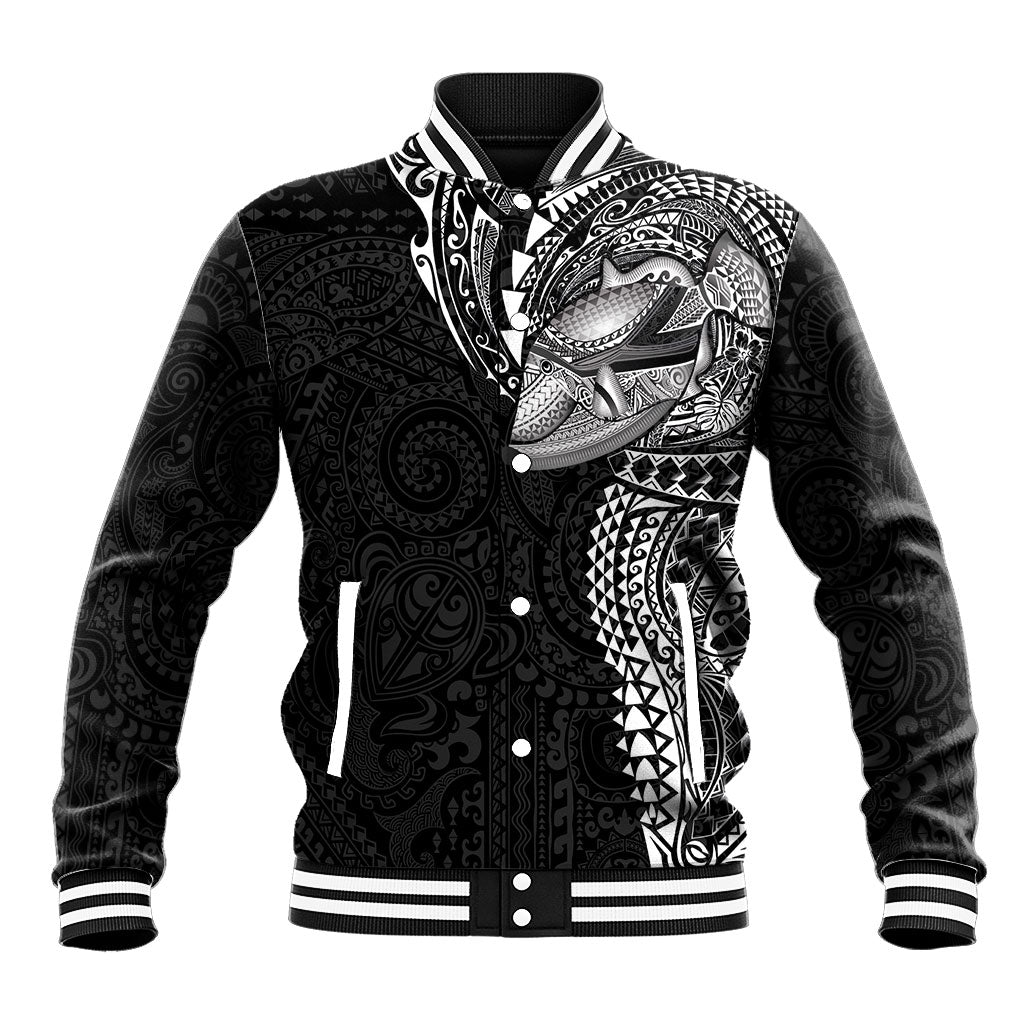 Hawaiian Humuhumu Tribal Tattoo Baseball Jacket Polynesian Kakau Black Color LT03 Unisex Black - Polynesian Pride