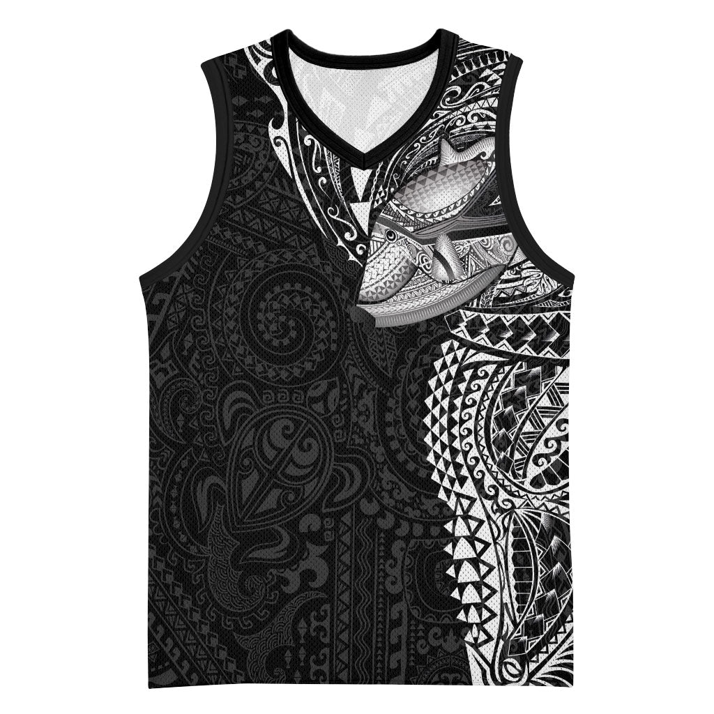 Hawaiian Humuhumu Tribal Tattoo Basketball Jersey Polynesian Kakau Black Color LT03 Unisex Black - Polynesian Pride
