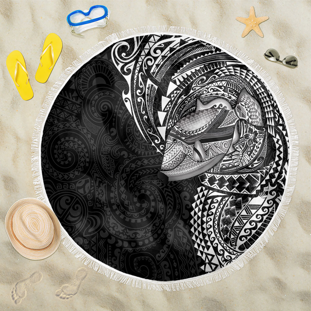 Hawaiian Humuhumu Tribal Tattoo Beach Blanket Polynesian Kakau Black Color LT03 One Size 150cm Black - Polynesian Pride