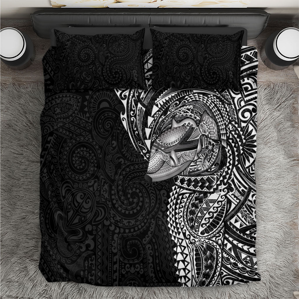 Hawaiian Humuhumu Tribal Tattoo Bedding Set Polynesian Kakau Black Color
