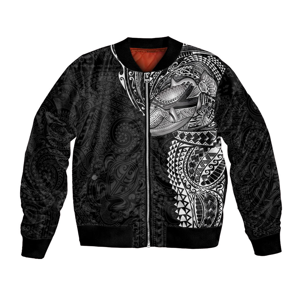 Hawaiian Humuhumu Tribal Tattoo Bomber Jacket Polynesian Kakau Black Color LT03 Unisex Black - Polynesian Pride