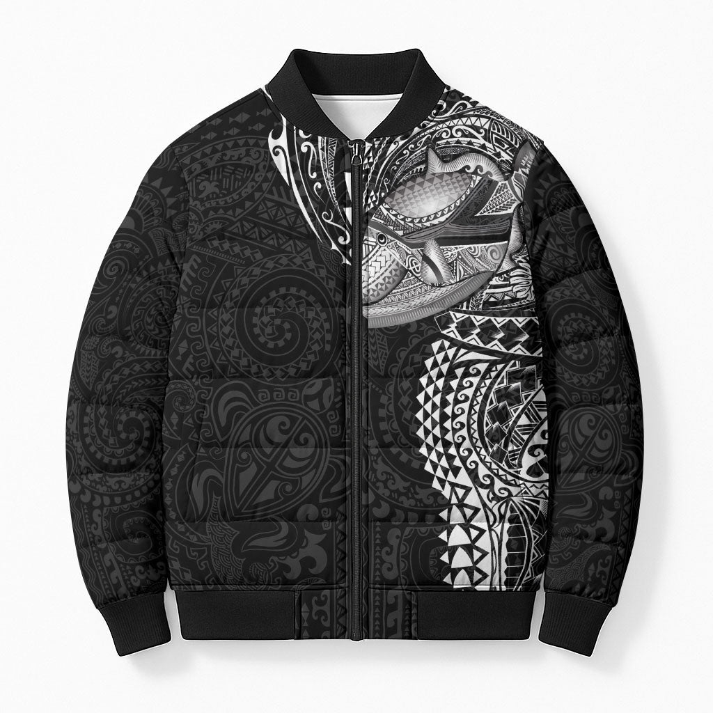 Hawaiian Humuhumu Tribal Tattoo Bomber Puffer Jacket Polynesian Kakau Black Color LT03 Unisex Black - Polynesian Pride