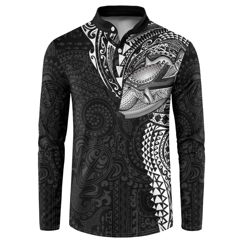 Hawaiian Humuhumu Tribal Tattoo Button Sweatshirt Polynesian Kakau Black Color