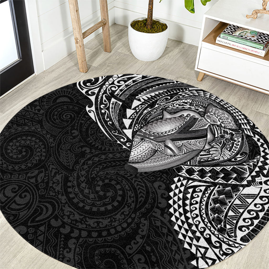 Hawaiian Humuhumu Tribal Tattoo Round Carpet Polynesian Kakau Black Color LT03 Black - Polynesian Pride
