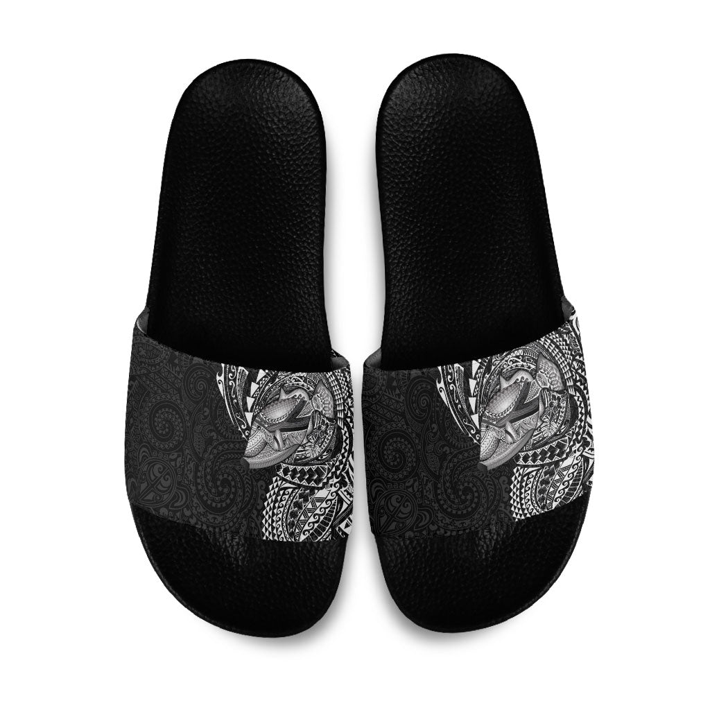 Hawaiian Humuhumu Tribal Tattoo Slide Sandals Polynesian Kakau Black Color LT03 Black - Polynesian Pride