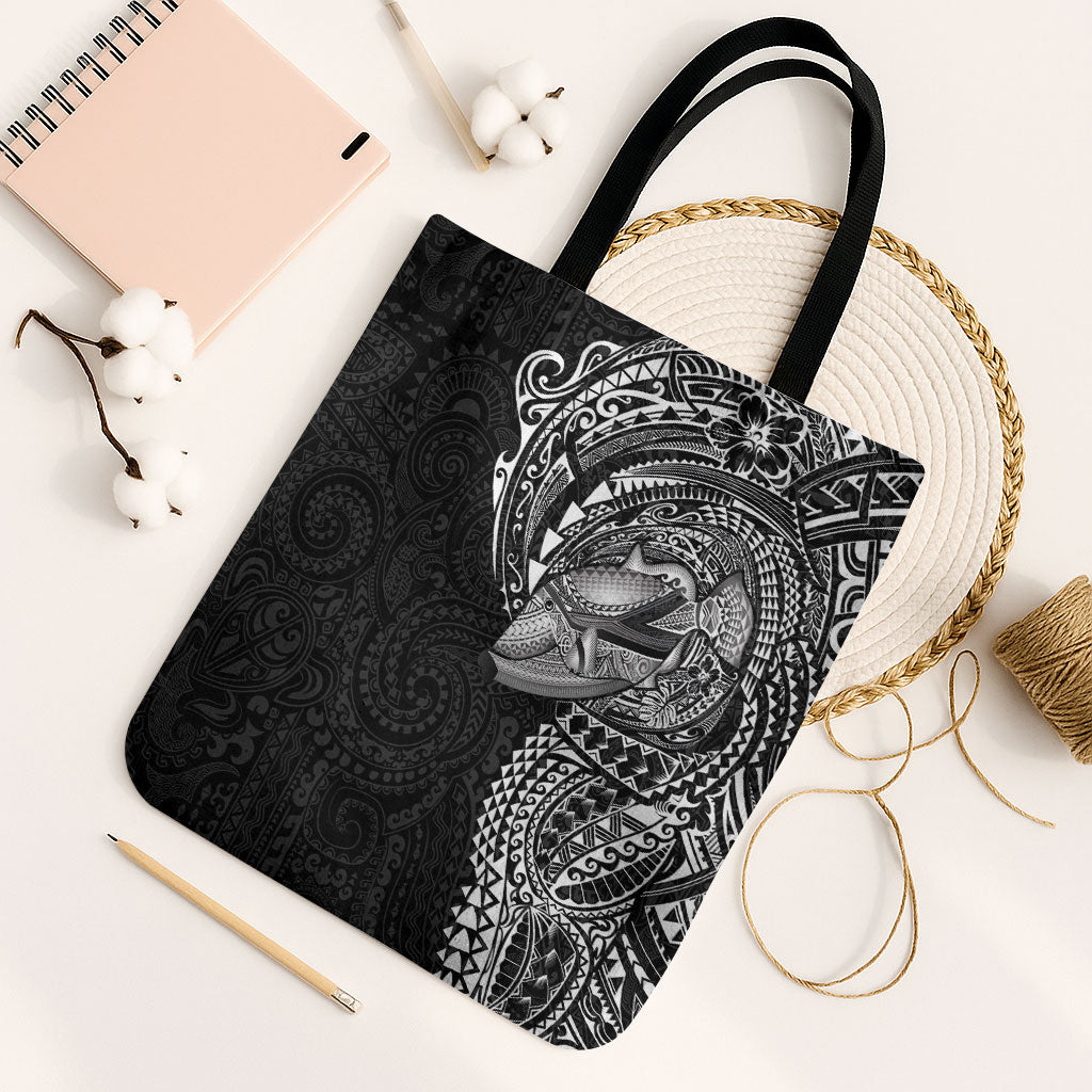 Hawaiian Humuhumu Tribal Tattoo Tote Bag Polynesian Kakau Black Color