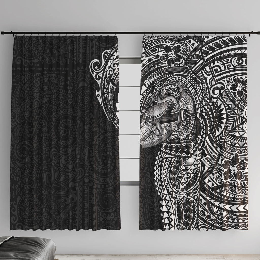 Hawaiian Humuhumu Tribal Tattoo Window Curtain Polynesian Kakau Black Color LT03 With Hooks Black - Polynesian Pride