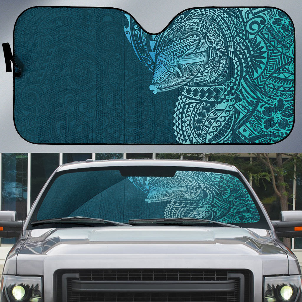 Hawaiian Humuhumu Tribal Tattoo Auto Sun Shade Polynesian Kakau Ocean Color LT03 Blue - Polynesian Pride