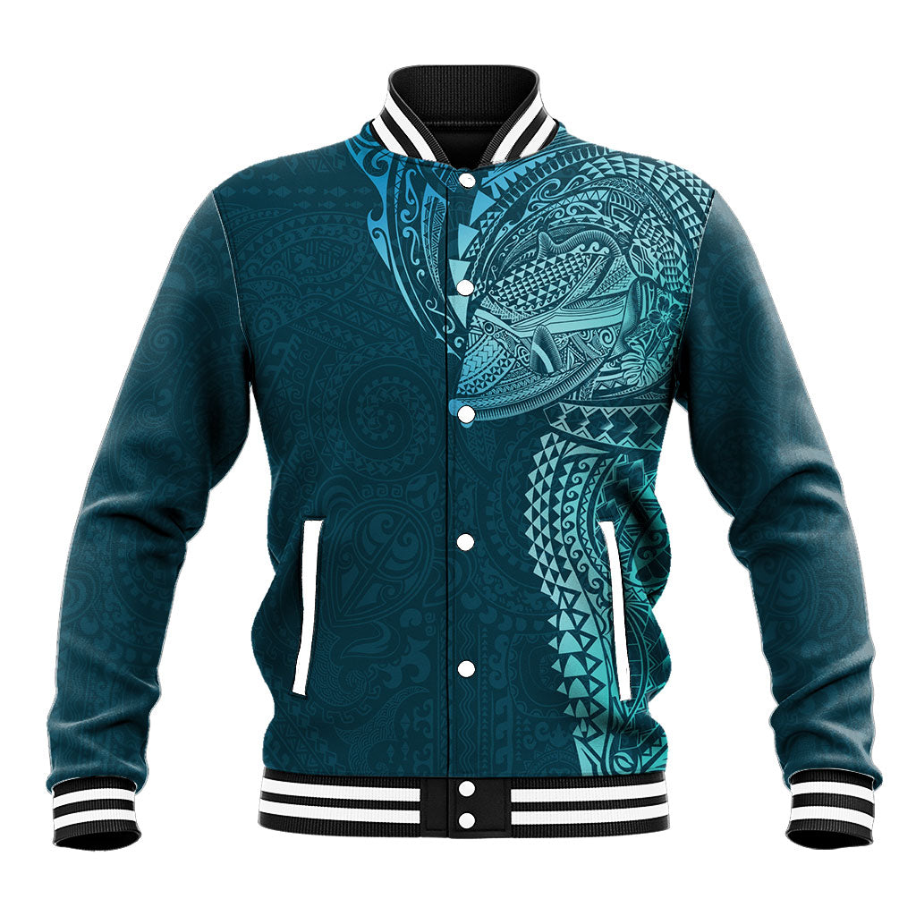 Hawaiian Humuhumu Tribal Tattoo Baseball Jacket Polynesian Kakau Ocean Color LT03 Unisex Blue - Polynesian Pride