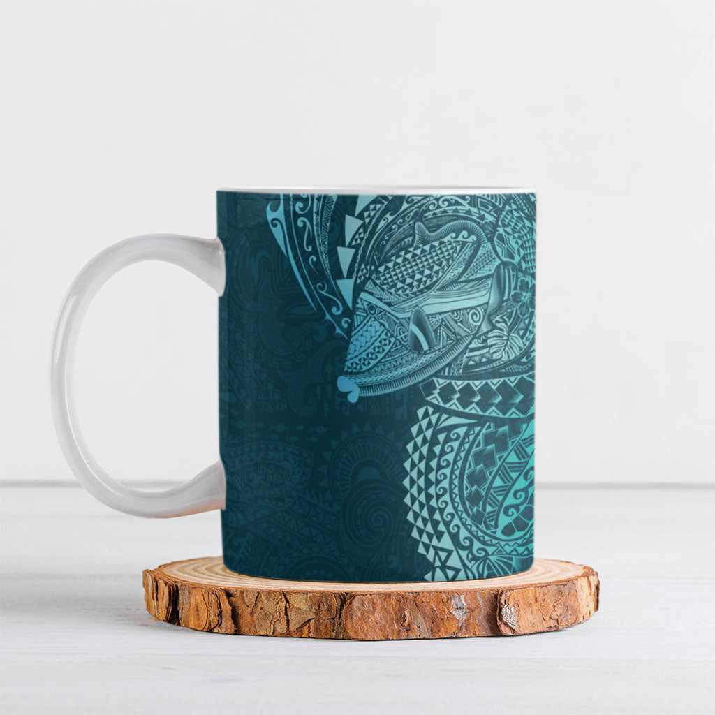 Hawaiian Humuhumu Tribal Tattoo Ceramic Mug Polynesian Kakau Ocean Color LT03 Blue - Polynesian Pride