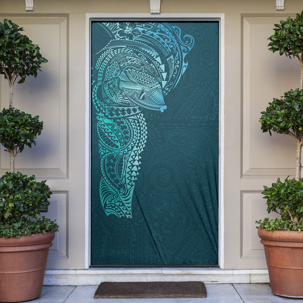 Hawaiian Humuhumu Tribal Tattoo Door Cover Polynesian Kakau Ocean Color LT03 Blue - Polynesian Pride