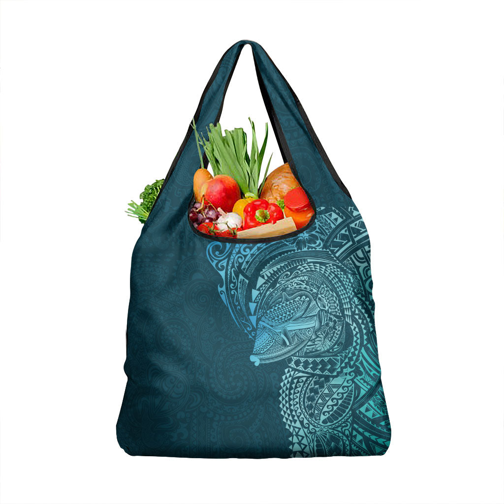 Hawaiian Humuhumu Tribal Tattoo Grocery Bag Polynesian Kakau Ocean Color LT03 1-pack One Size Blue - Polynesian Pride