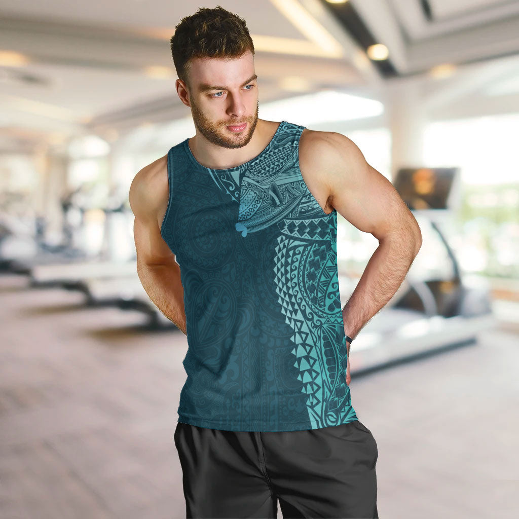 Hawaiian Humuhumu Tribal Tattoo Men Tank Top Polynesian Kakau Ocean Color