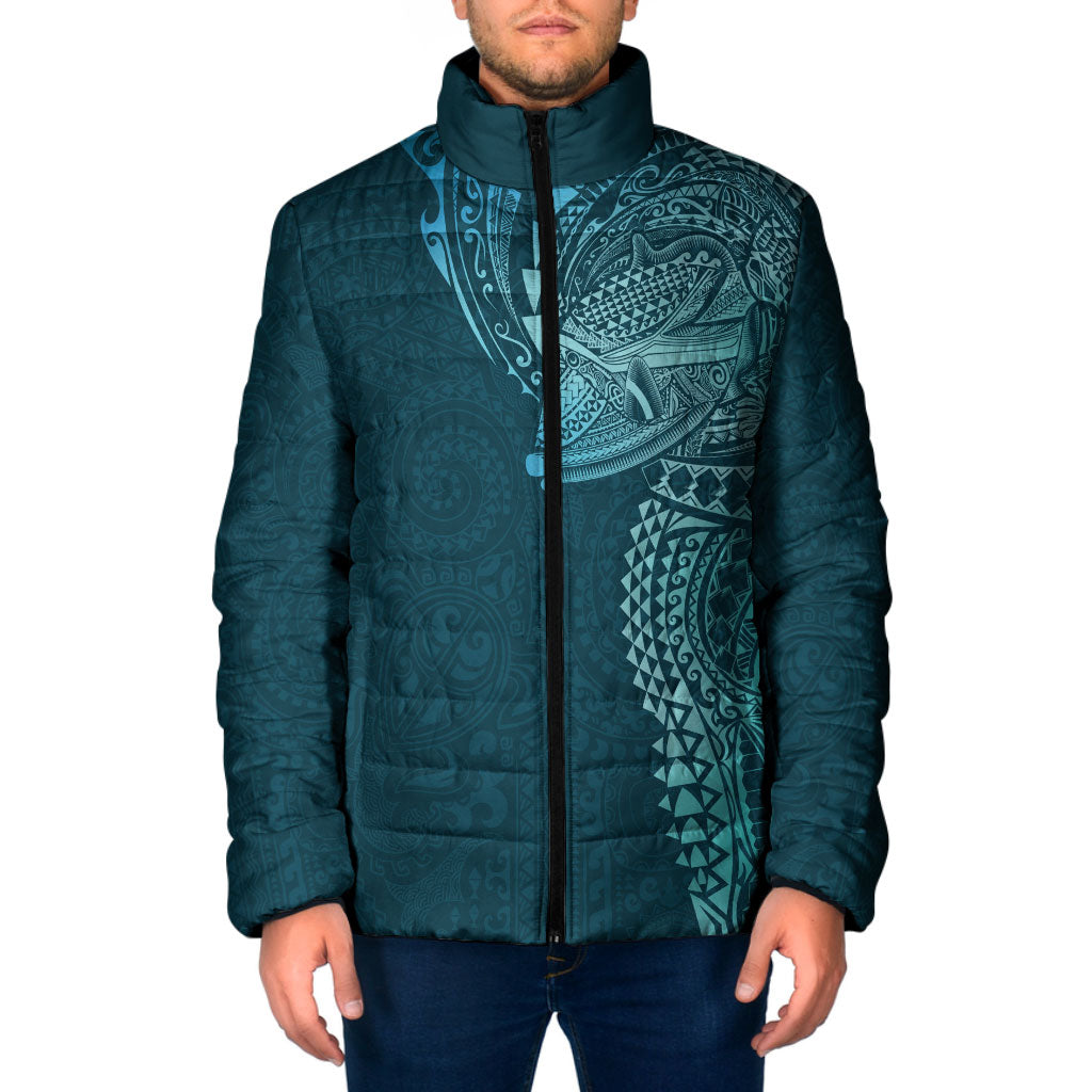 Hawaiian Humuhumu Tribal Tattoo Padded Jacket Polynesian Kakau Ocean Color LT03 Men Blue - Polynesian Pride