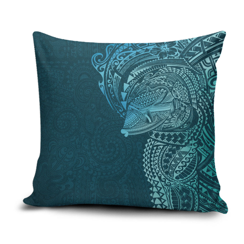 Hawaiian Humuhumu Tribal Tattoo Pillow Cover Polynesian Kakau Ocean Color
