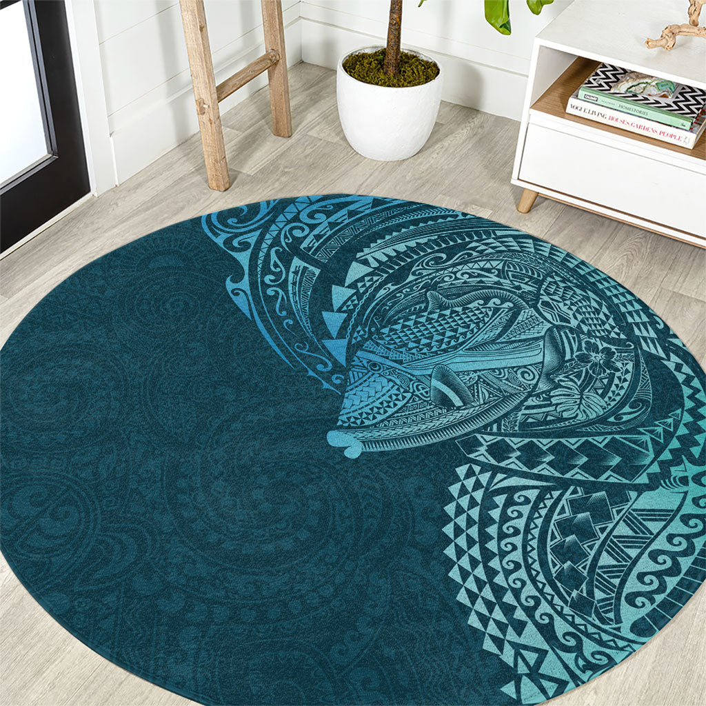 Hawaiian Humuhumu Tribal Tattoo Round Carpet Polynesian Kakau Ocean Color