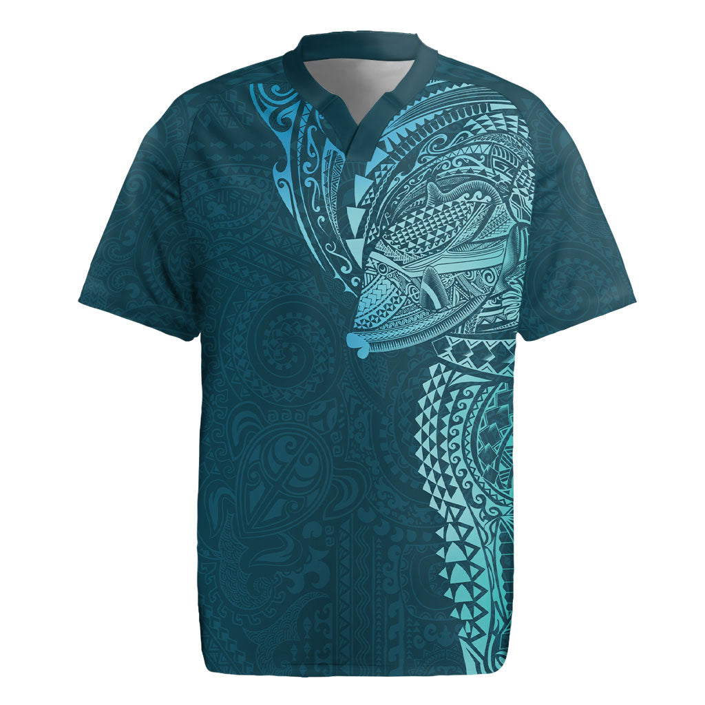 Hawaiian Humuhumu Tribal Tattoo Rugby Jersey Polynesian Kakau Ocean Color LT03 Blue - Polynesian Pride