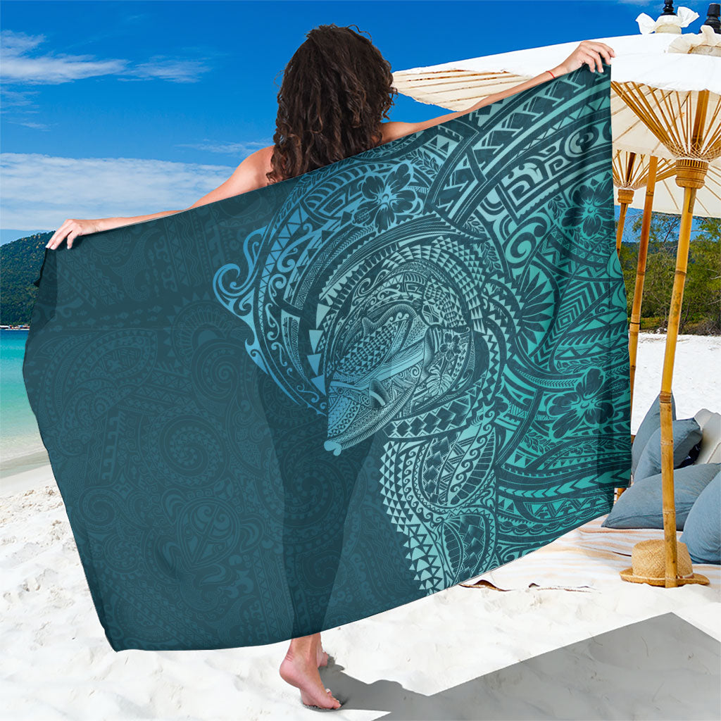 Hawaiian Humuhumu Tribal Tattoo Sarong Polynesian Kakau Ocean Color LT03 One Size 44 x 66 inches Blue - Polynesian Pride