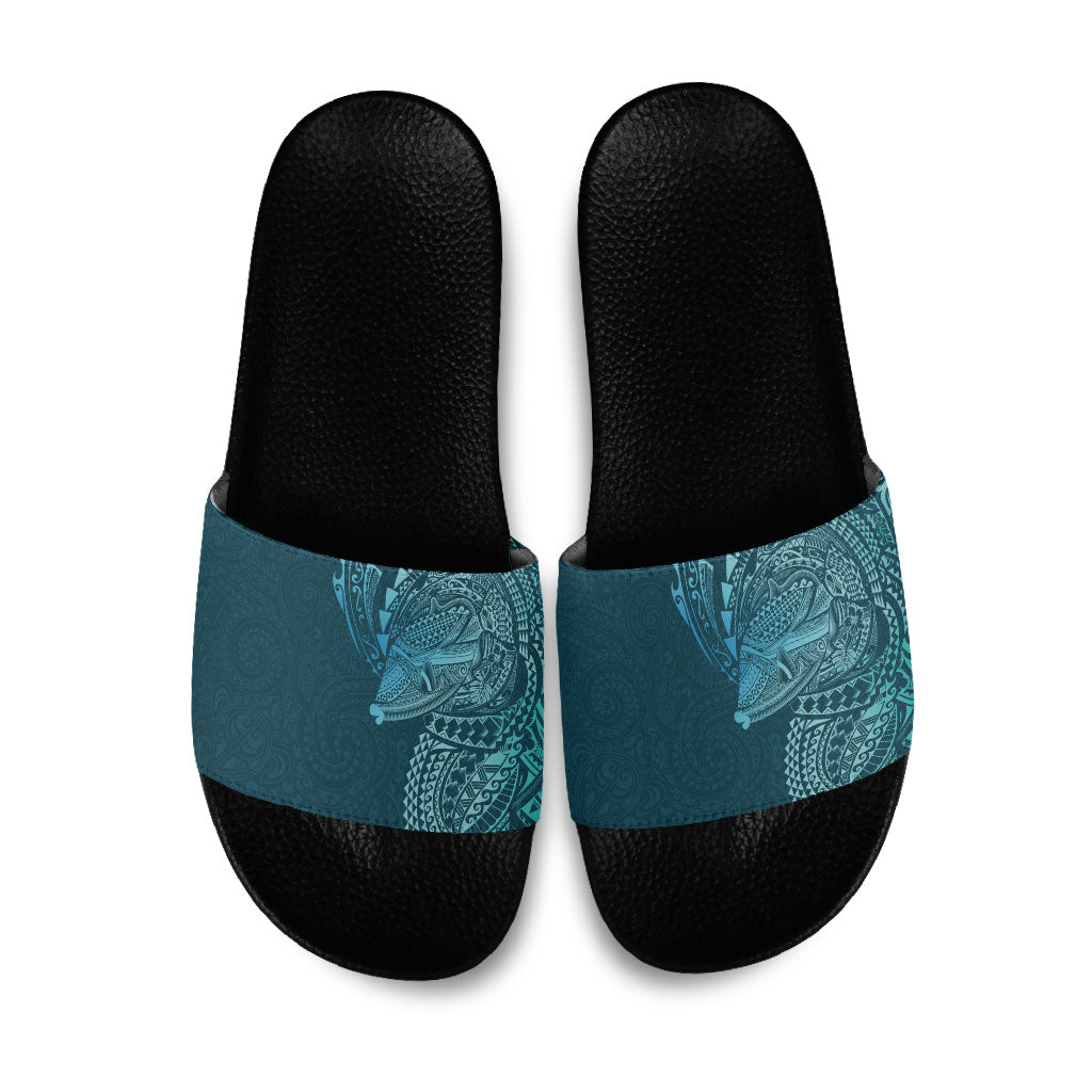 Hawaiian Humuhumu Tribal Tattoo Slide Sandals Polynesian Kakau Ocean Color