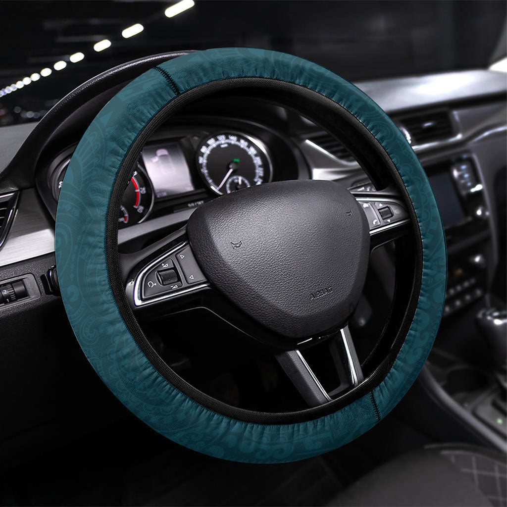 Hawaiian Humuhumu Tribal Tattoo Steering Wheel Cover Polynesian Kakau Ocean Color