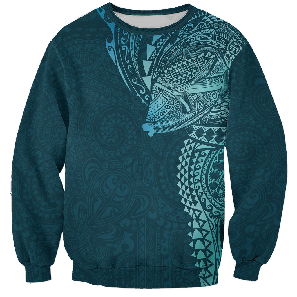 Hawaiian Humuhumu Tribal Tattoo Sweatshirt Polynesian Kakau Ocean Color LT03 Unisex Blue - Polynesian Pride
