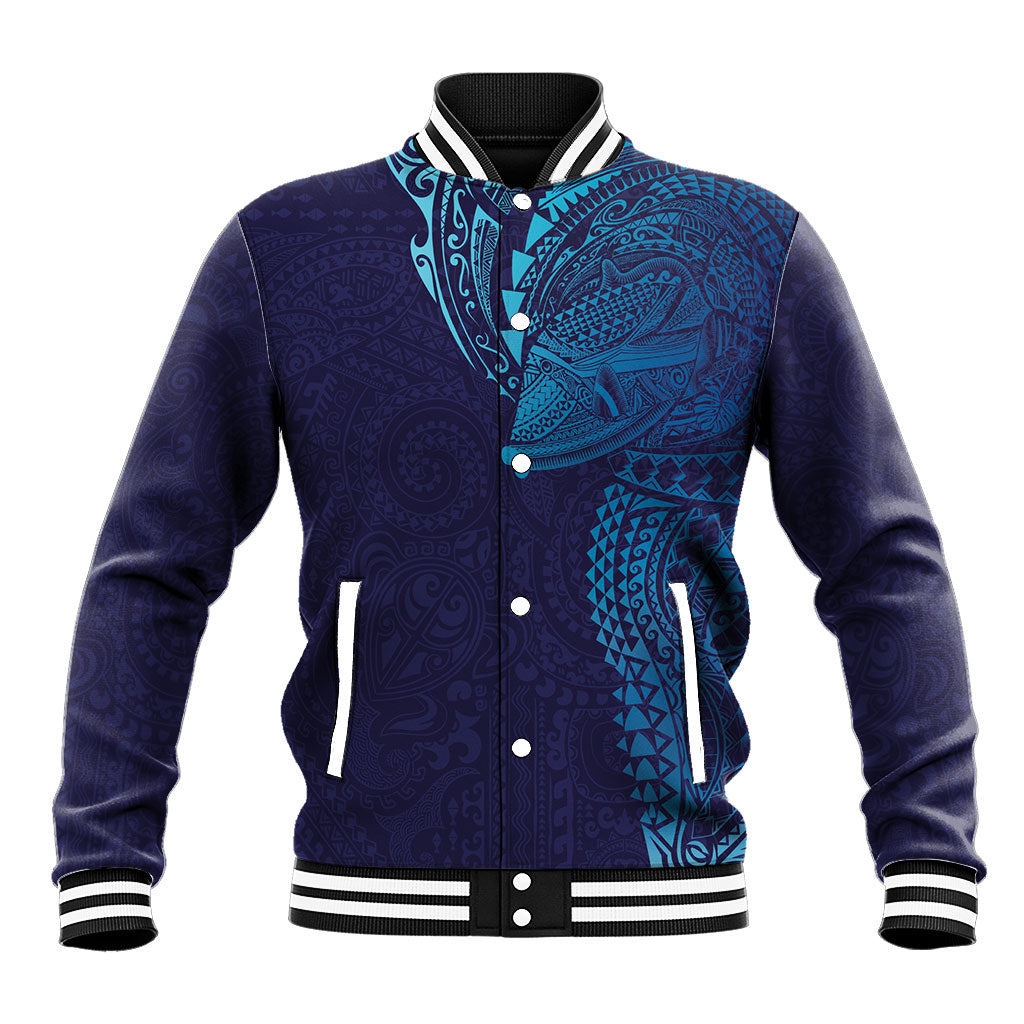 Hawaiian Humuhumu Tribal Tattoo Baseball Jacket Polynesian Kakau Turquoise Color