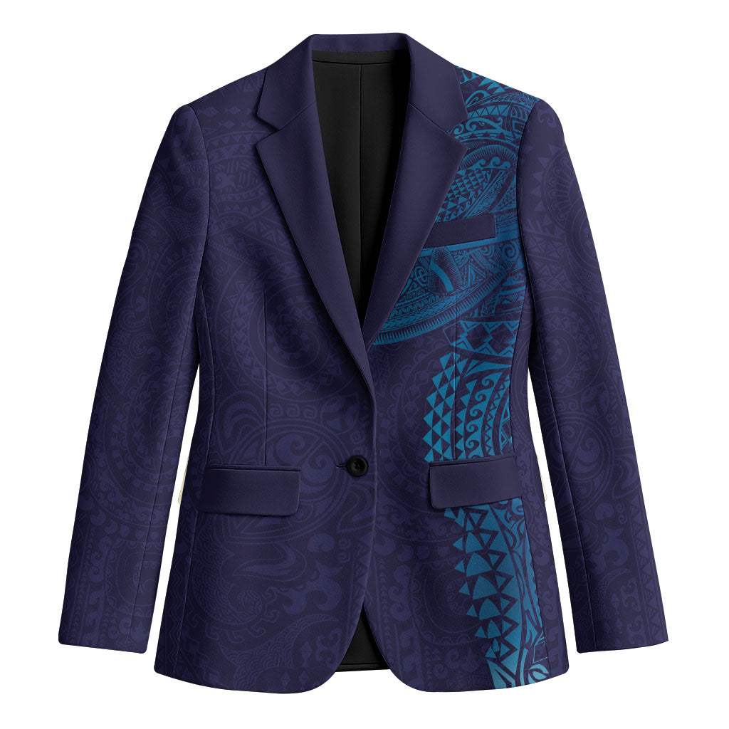 Hawaiian Humuhumu Tribal Tattoo Blazer Polynesian Kakau Turquoise Color