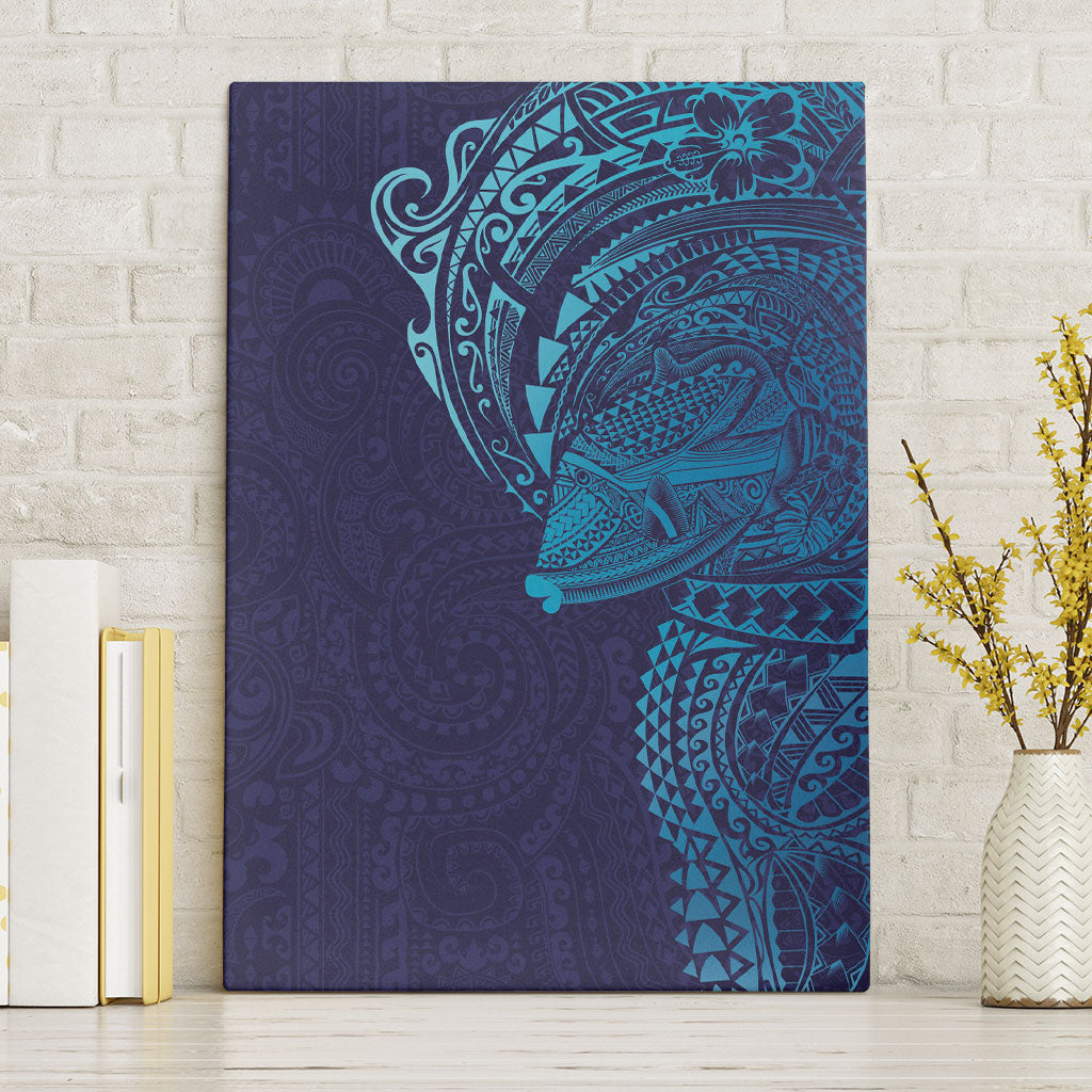 Hawaiian Humuhumu Tribal Tattoo Canvas Wall Art Polynesian Kakau Turquoise Color LT03 Without Frame Turquoise - Polynesian Pride