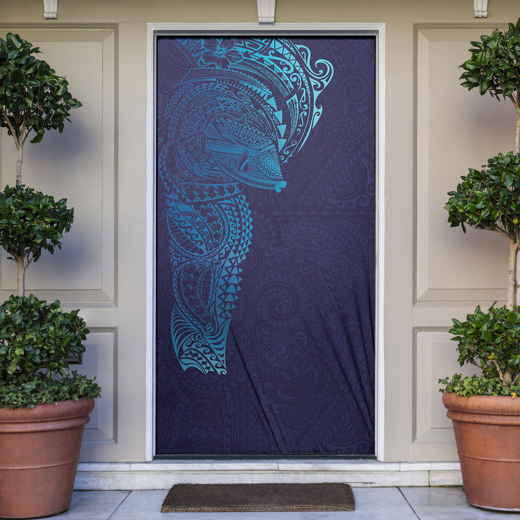 Hawaiian Humuhumu Tribal Tattoo Door Cover Polynesian Kakau Turquoise Color LT03 Turquoise - Polynesian Pride
